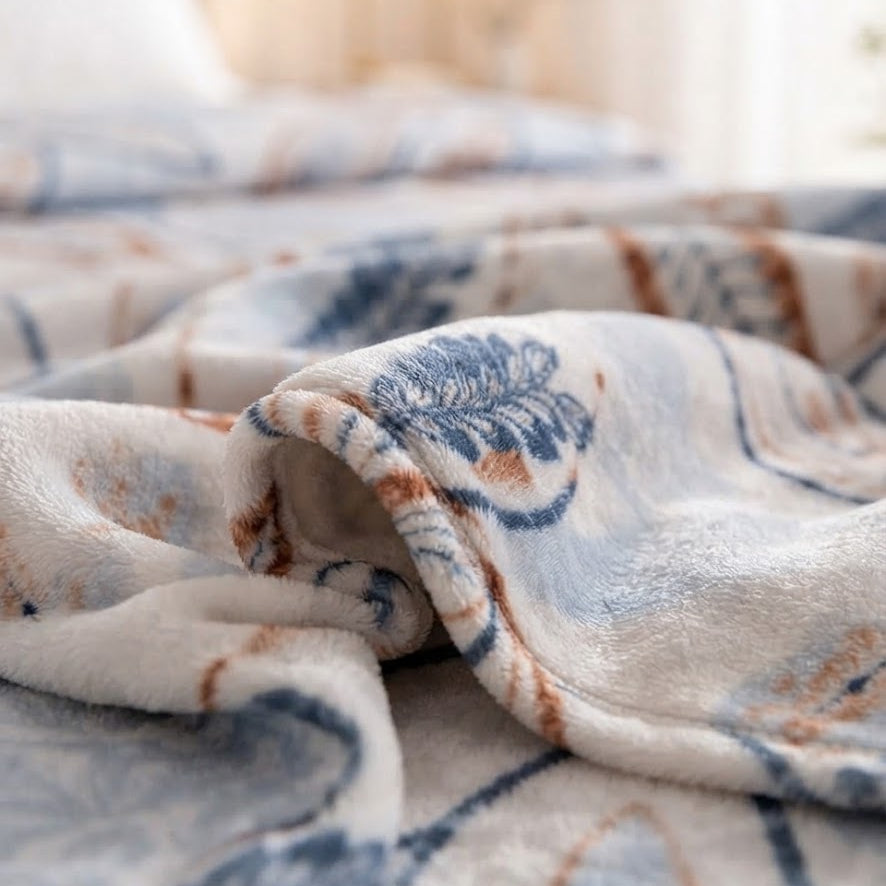 Plushmink Blue and Brown Leaf Print Winter Blanket Single bed Size at Zubaidas Homestore Pakistan