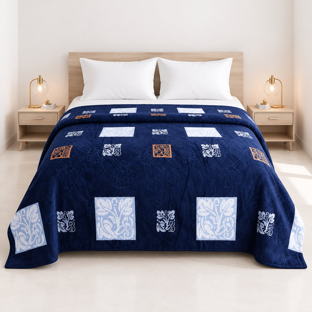 Plushmink Blue Patchwork Design Winter Blanket at Zubaidas Homestore