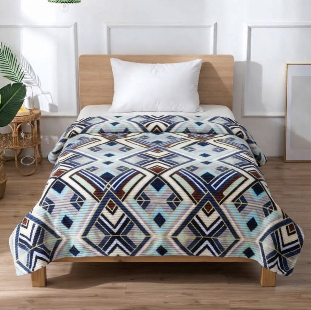 Plushmink Brown and Cream Geometric Pattern Winter Blanket Single Bed Size at Zubaidas Homestore