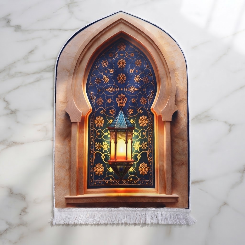 Plushmink Elegance Blue Arch and Lantern 3D Prayer Mat at Zubaidas Homestore