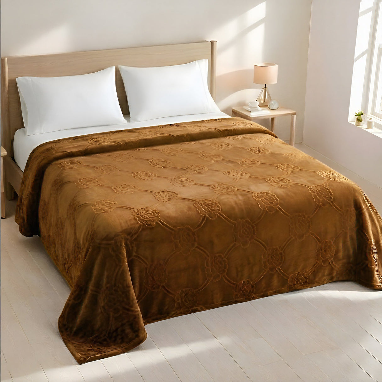 Plushmink Mansion AC Flannel Double Blanket Golden at Zubaidas Homestore Pakistan