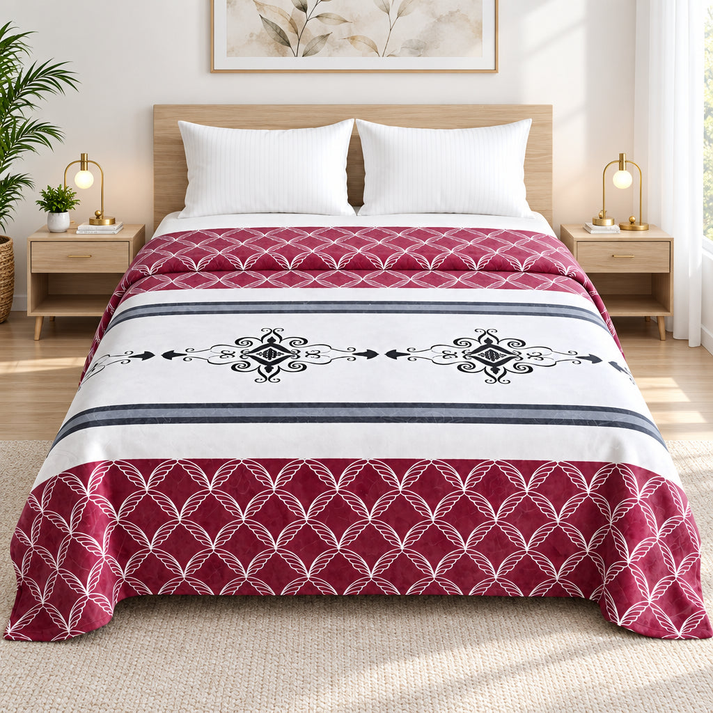 Plushmink Maroon and White Motif Winter Blanket Double Bed Size at Zubaidas Homestore