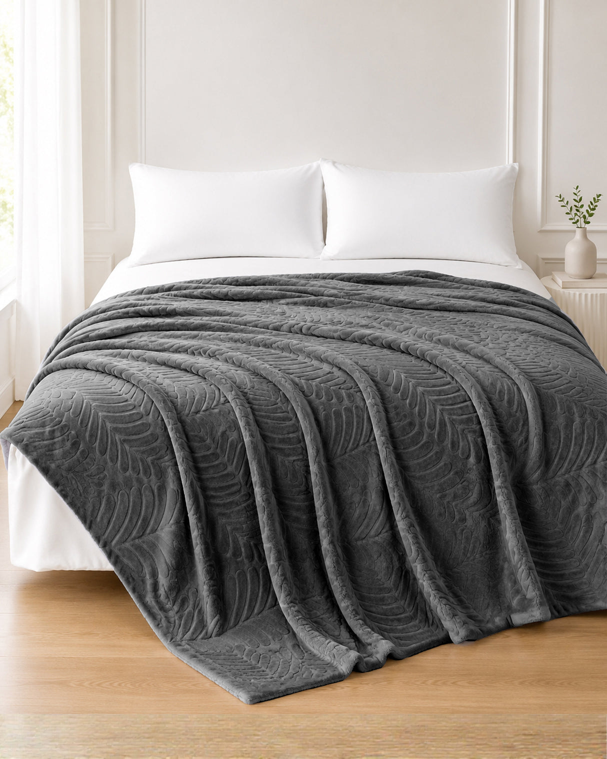Plushmink Rabbit Fur Throw Blanket Charcoal Grey at Zubaidas Homestore