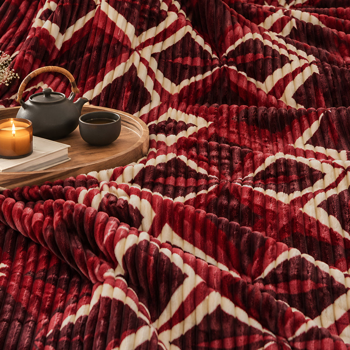 Plushmink Red and Cream Diamond Pattern Winter Blanket Single Bed Size at Zubaidas Homestore Pakistan