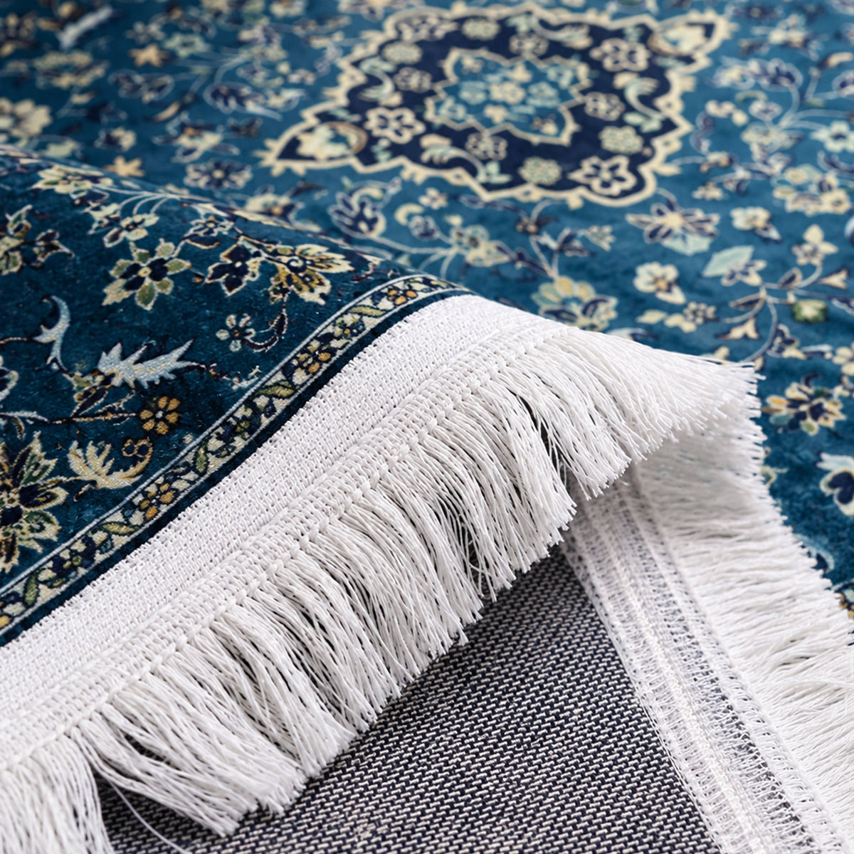 Plushmink Royal Blue Garden Islamic Rug 3D Prayer Mat at Zubaidas Homestore. Number 1 Home Shop in Pakistan