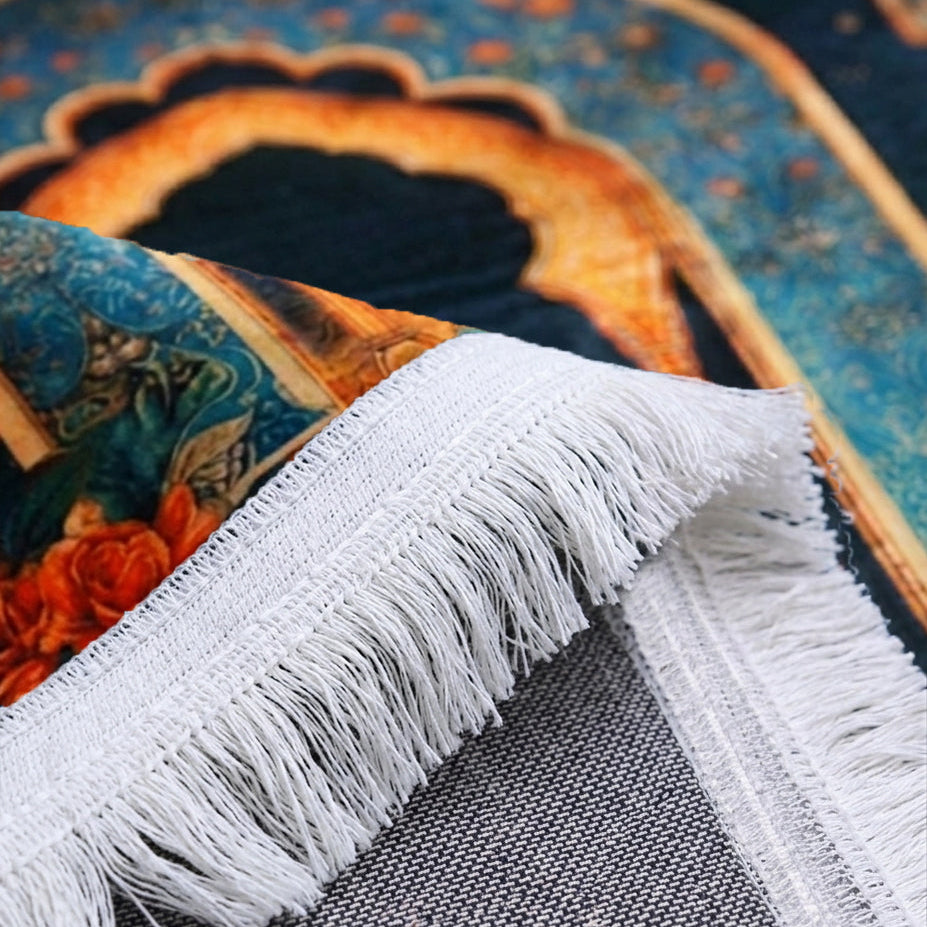 Plushmink Royal Blue with Orange Roses 3D Prayer Mat at Zubaidas Homestore. The Largest Home Shop in Pakistan