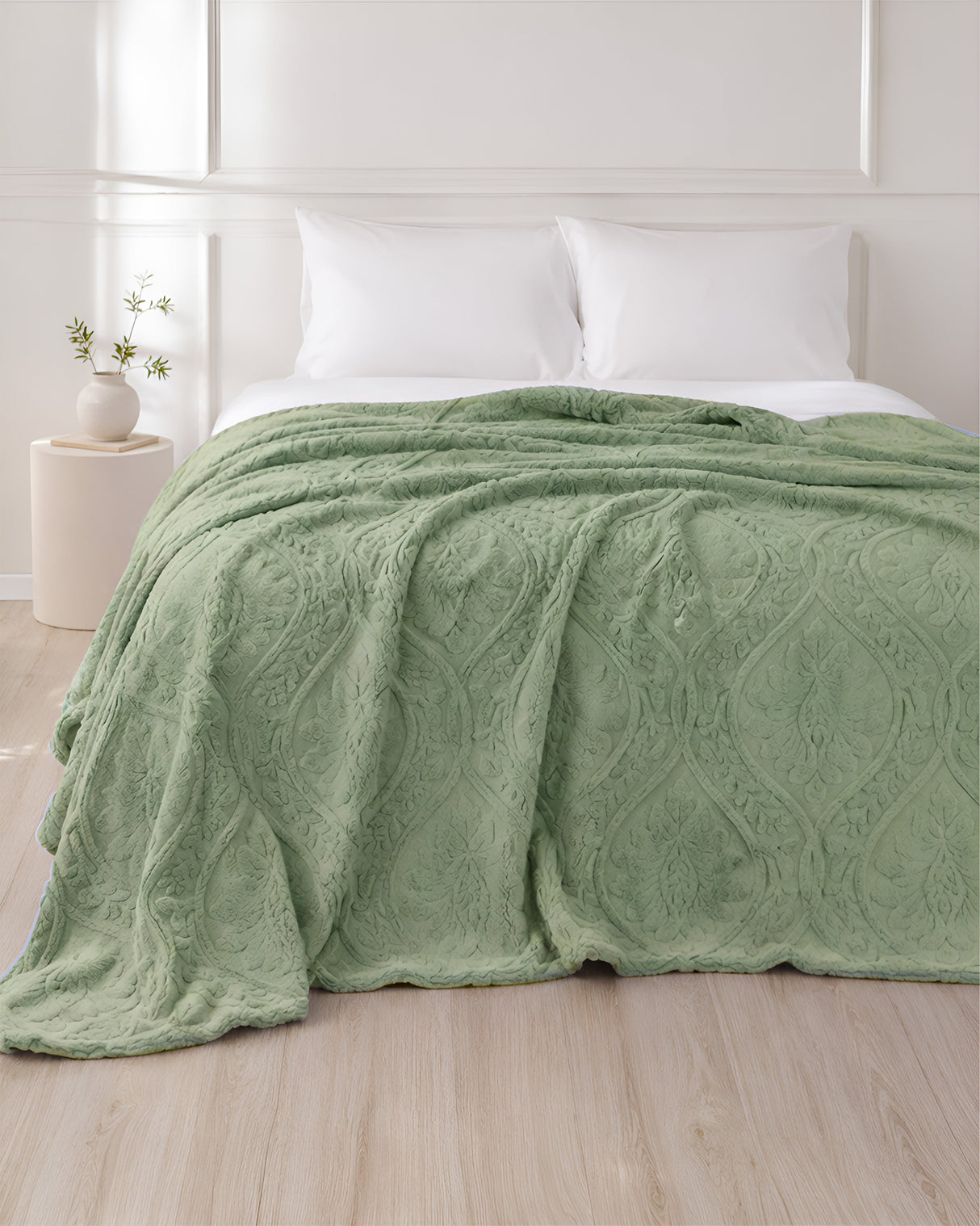 Plushmink Sherpa Jacquard Throw Blanket Green at Zubaidas Homestore