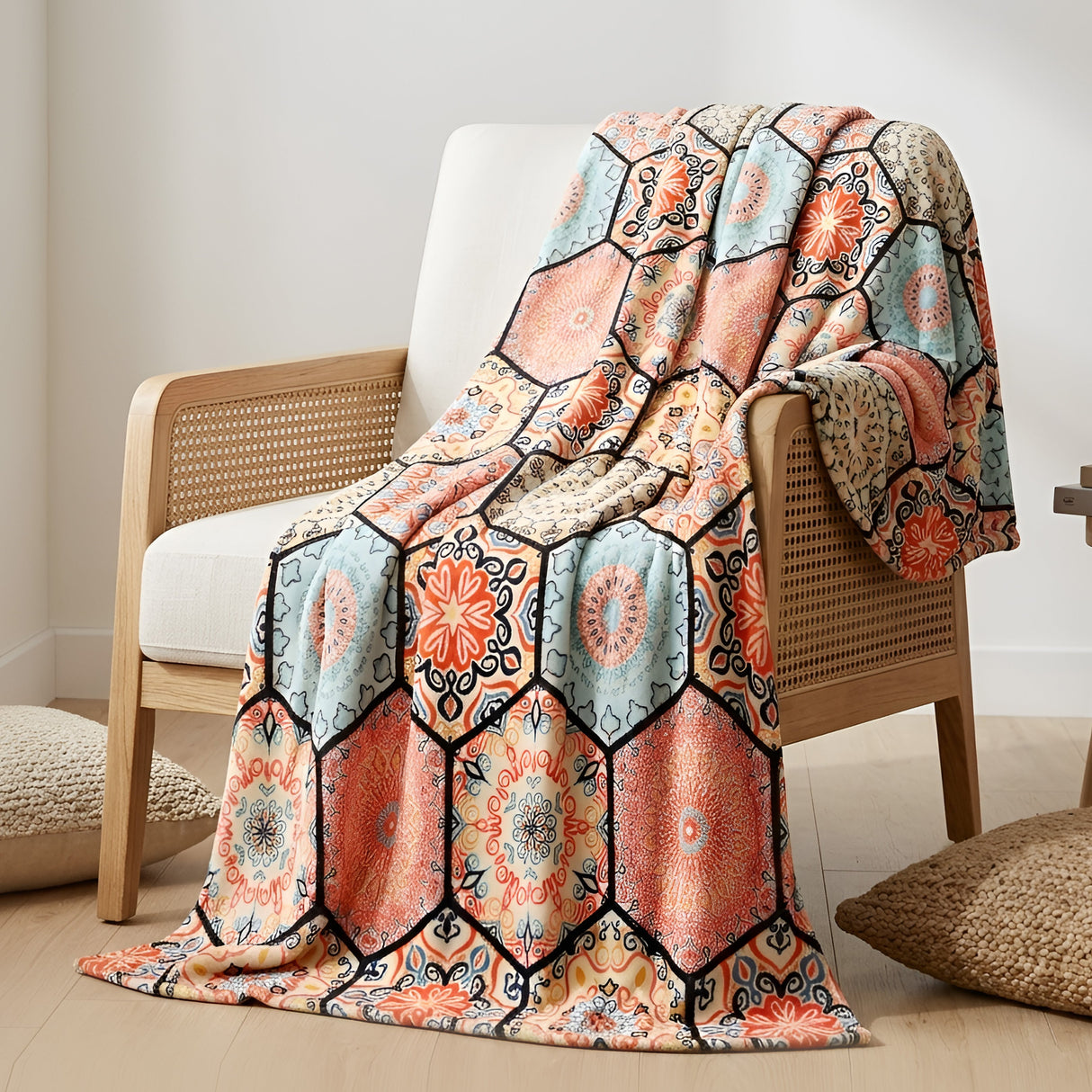 Plushmink Supremo Flannel AC Blanket Mosaic Double With Border at Zubaidas Homestore Online Pakistan