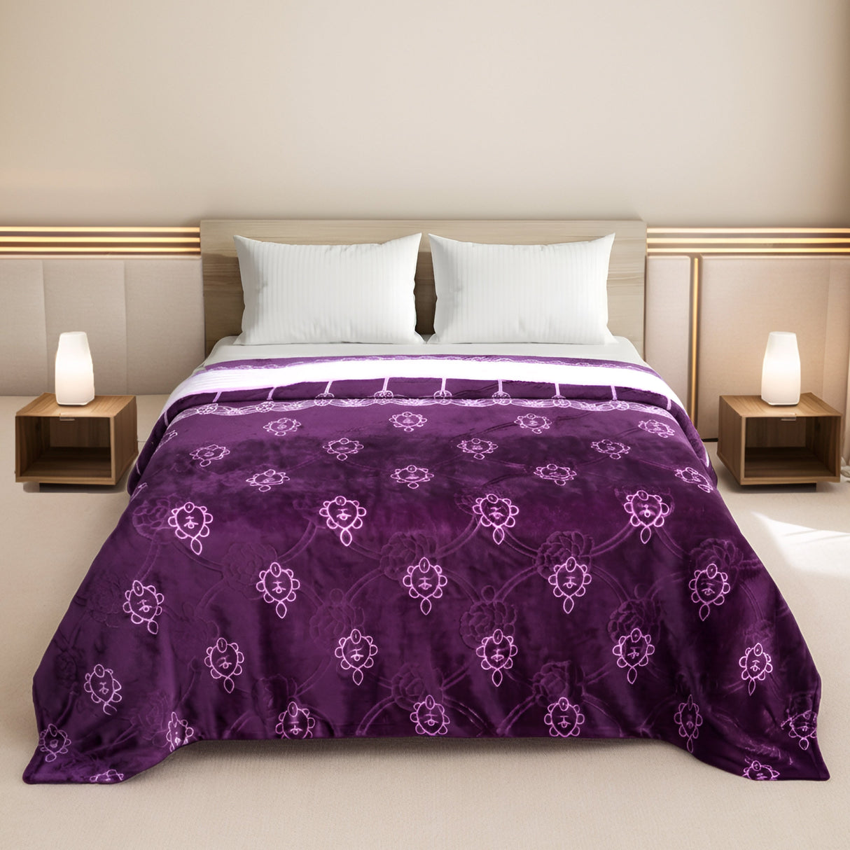 Plushmink Supremo Flannel AC Blanket Plum Double with Border at Zubaidas Homestore Pakistan