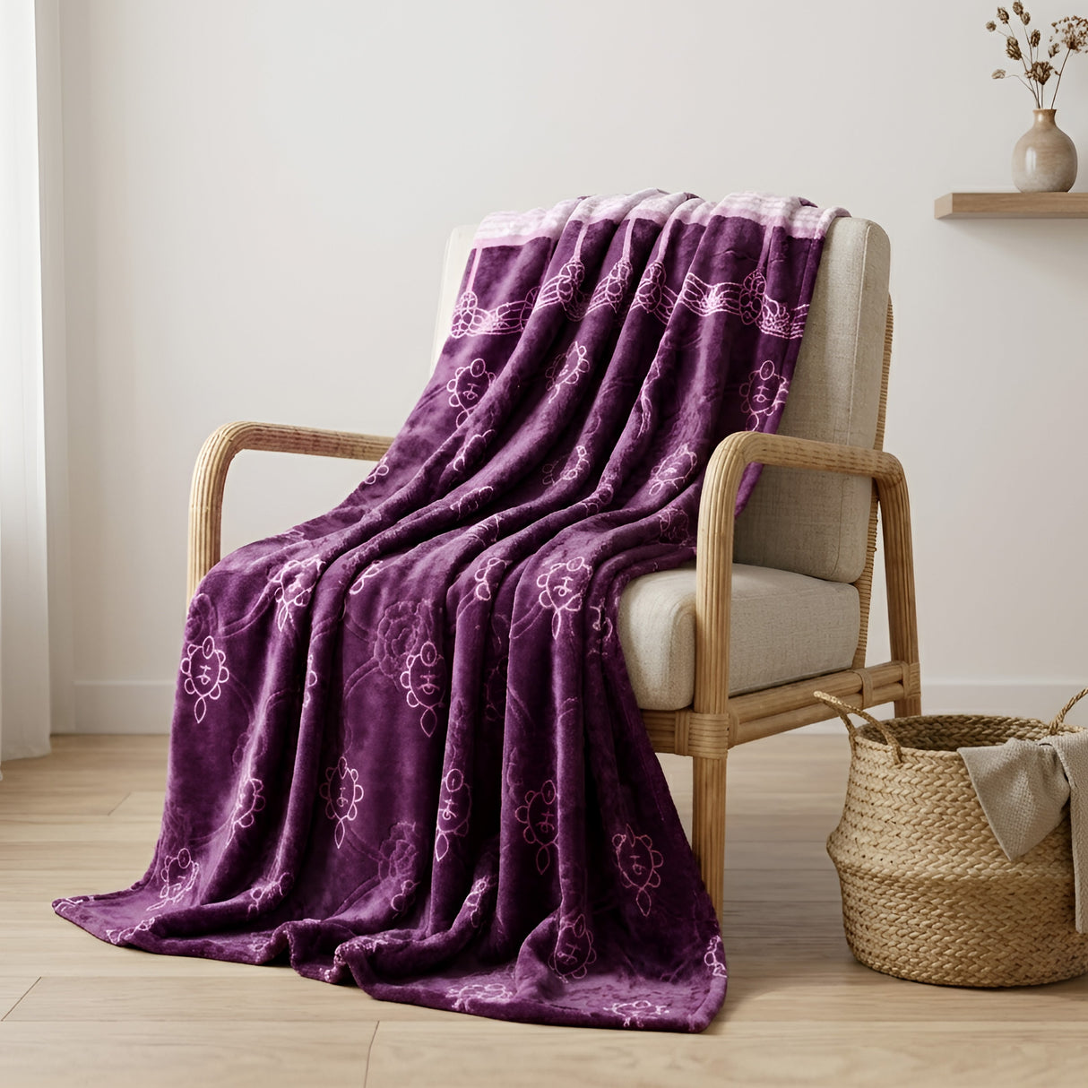 Plushmink Supremo Flannel AC Blanket Plum Double with Border at Zubaidas Homestore Online Pakistan