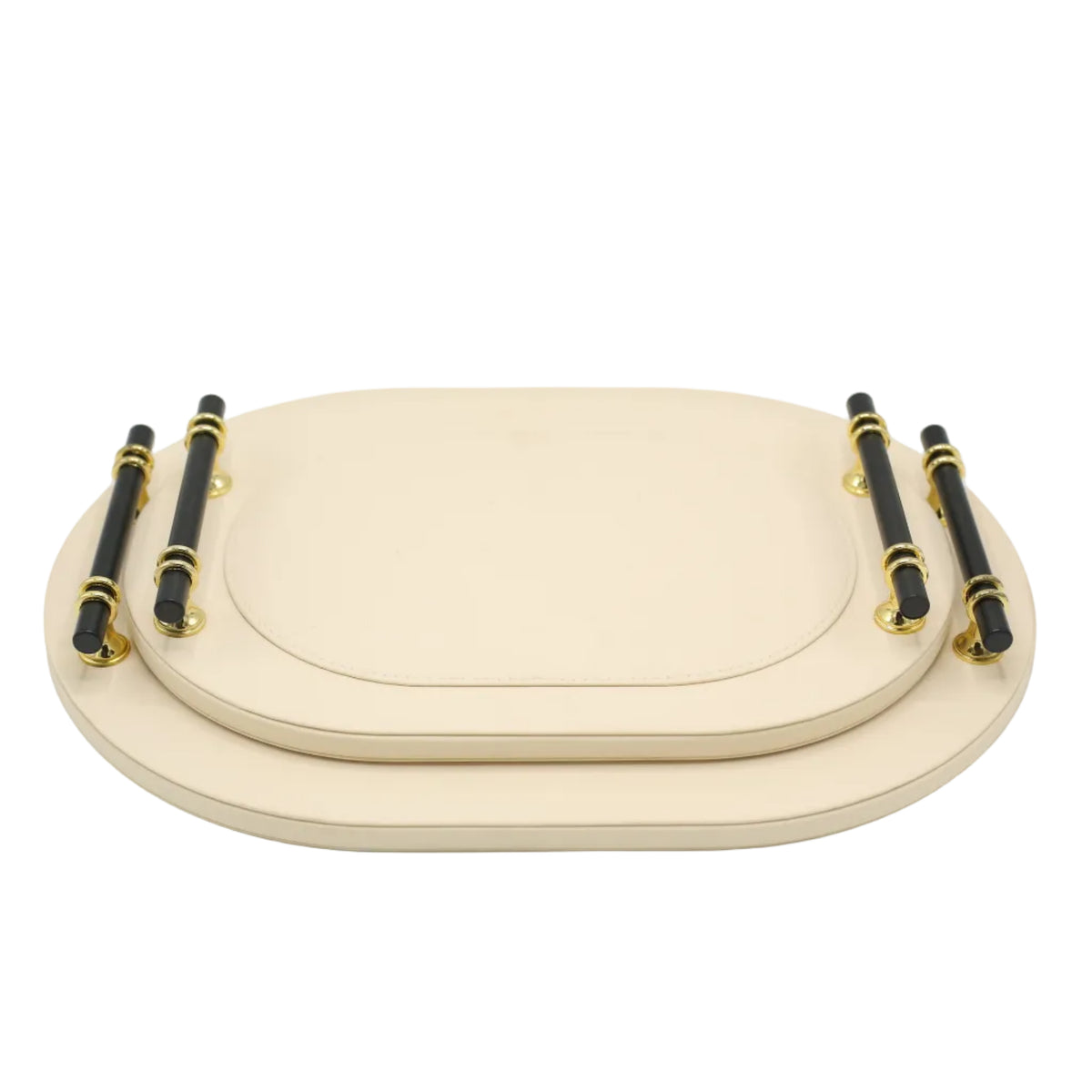 Premium Leather Oval Tray with Golden Handle 2 Pieces Set at Zubaidas Homestore Pakistan