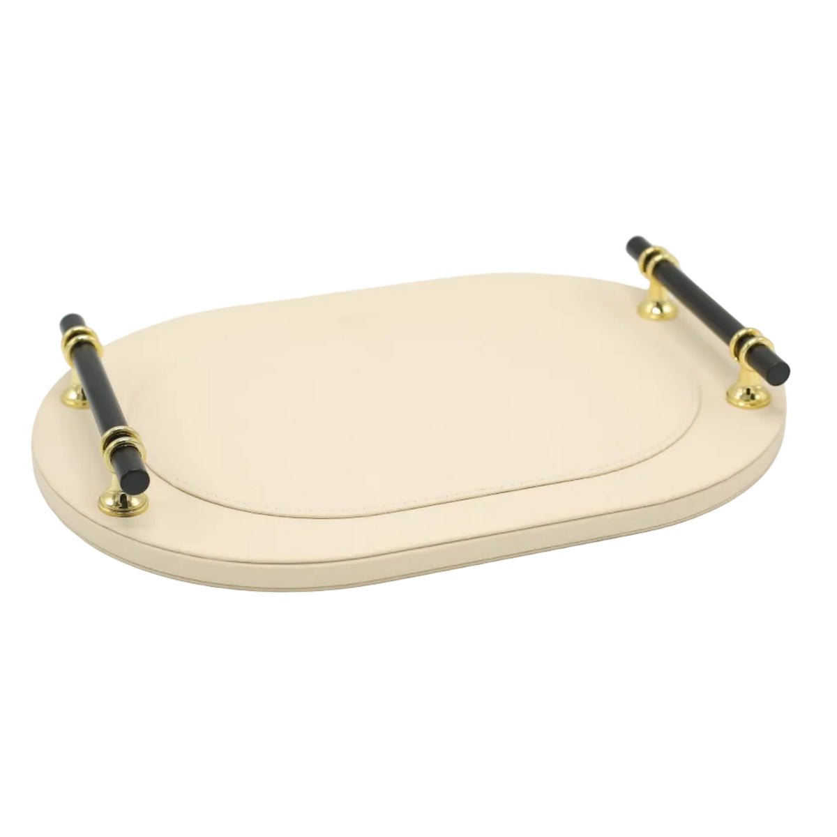 Premium Leather Oval Tray with Golden Handle 2 Pieces Set at Zubaidas Homestore. Best Online Homestore in Pakistan