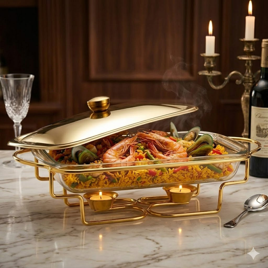 Rectangular Dish Burner 2L Buffet Set Gold at Zubaidas Homestore Best for home Shopping
