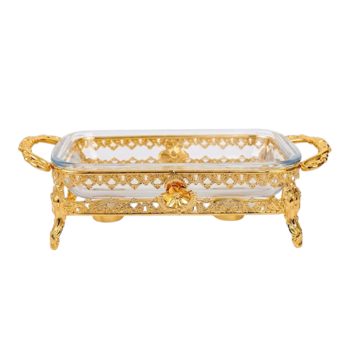 Regular Rectangular Serving Dish With Gold Stand at Zubaidas Homestore online Pakistan