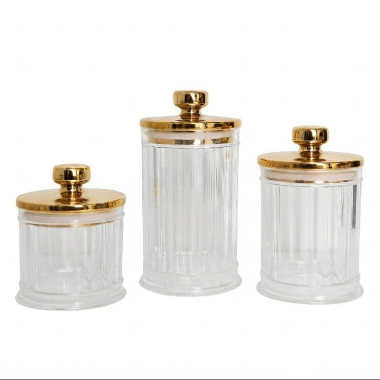Ribbed Acrylic Storage Jar With Gold Lid at Zubaidas Homestore Best for Home Shopping