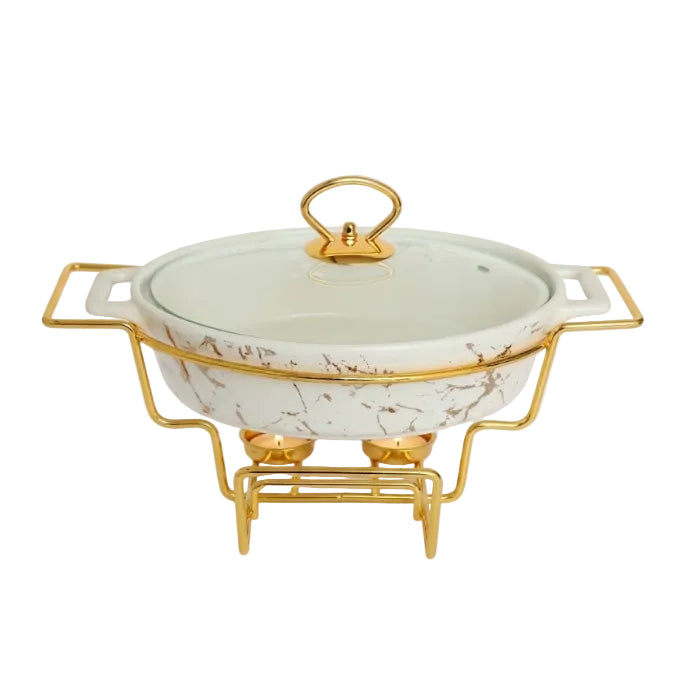 Round Ceramic Casserole With Gold Warmer Stand 28cm at Zubaidas Homestore Pakistan