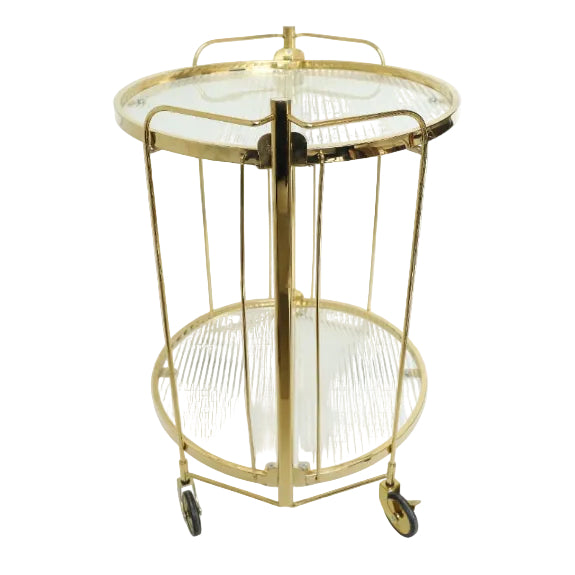 Round Gold Serving Trolley With Glass Shelves at Zubaidas Homestore Online Pakistan