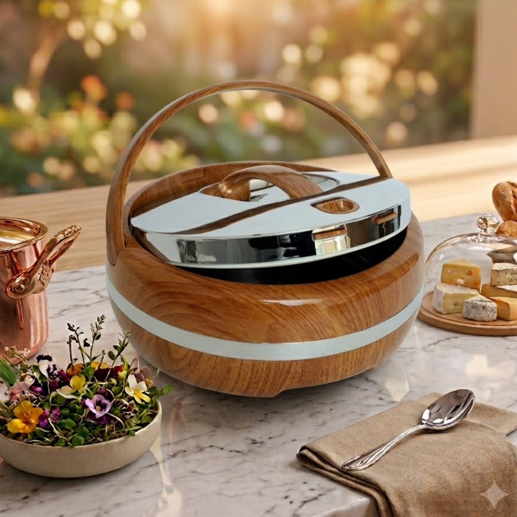 Round Wooden Finish Insulated Hot Pot 3 Liter at Zubaidas Homestore Pakistan