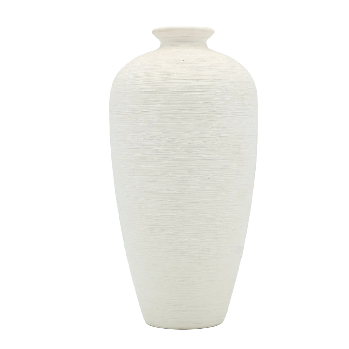 Rustic White Horizontal Ribbed Decor Vase at Zubaidas Homestore - The Largest Collection of Decor In Pakistan