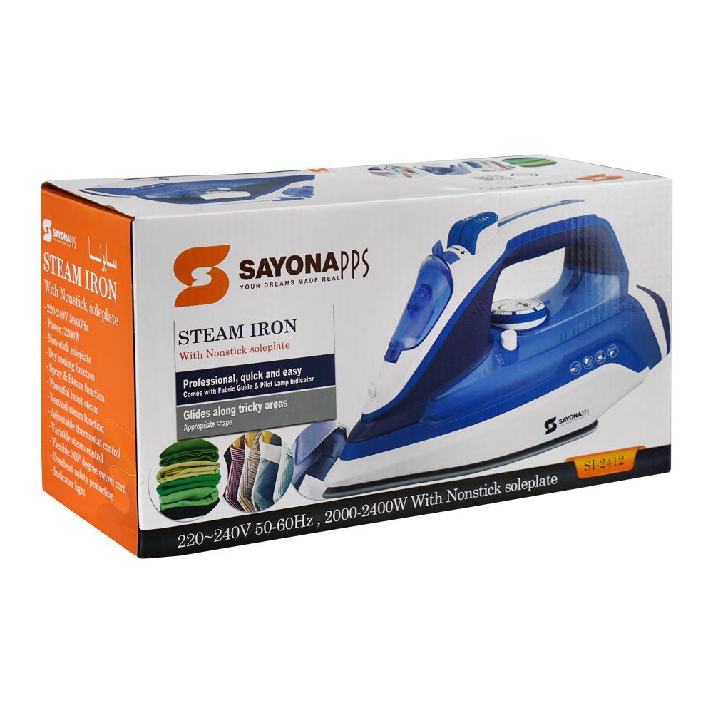 Sayona Steam Iron 2000-2400W Blue SI-2412 at Zubaidas Homestore