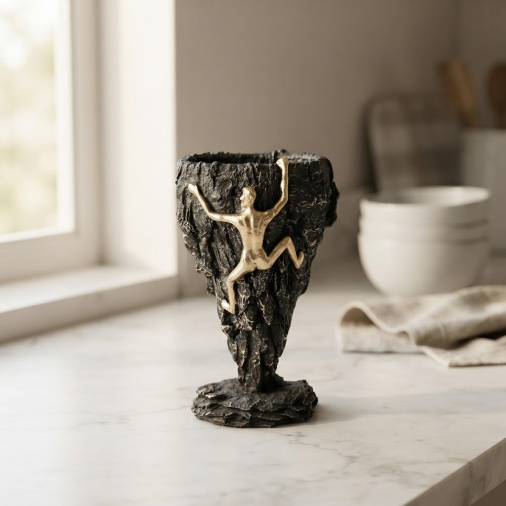Sculpture Showpiece Golden Rock Climber at Zubaidas Homestore
