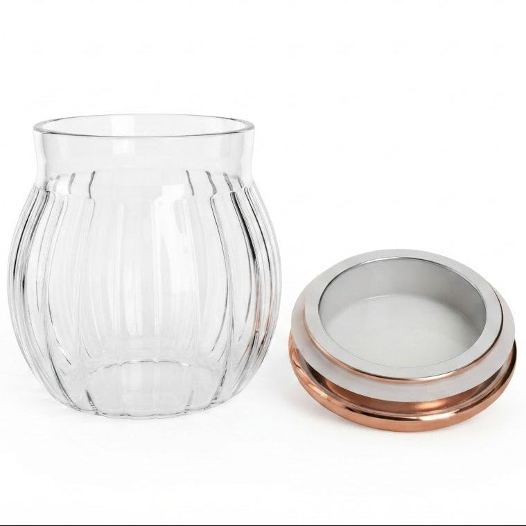 Sealed Cylindrical Glass Jar 1000ML With Rose Gold Lid at Zubaidas Homestore
