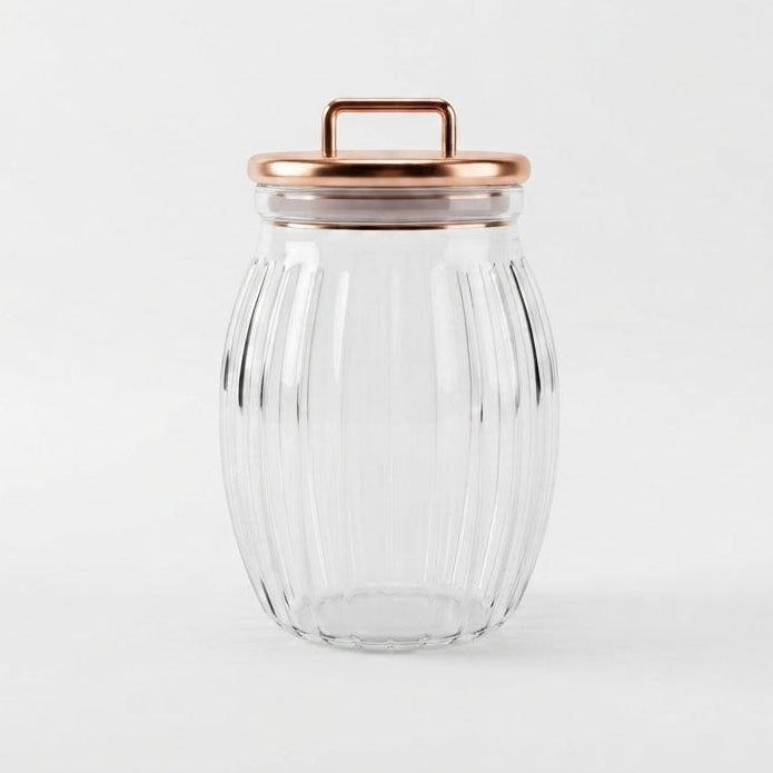 Sealed Cylindrical Glass Jar 1200ML With Rose Gold Lid at Zubaidas Homestore Online Pakistan