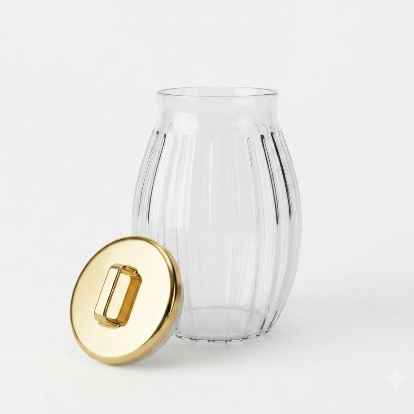 Sealed Cylindrical Glass Jar 1500ML With Gold Lid at Zubaidas Homestore Best for home Shopping Pakistan