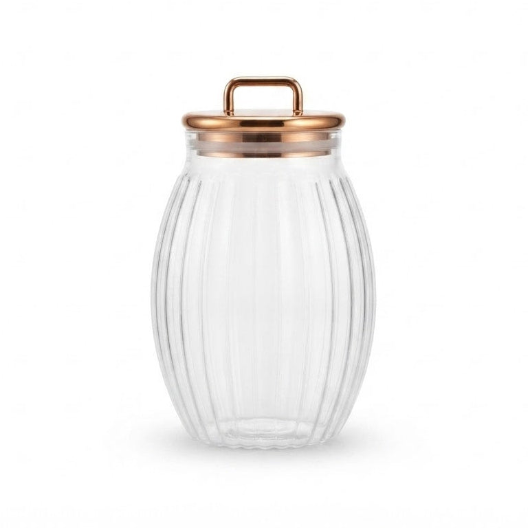 Sealed Cylindrical Glass Jar 1500ML With Rose Gold Lid at Zubaidas Homestore Best for Home Shopping Pakistan