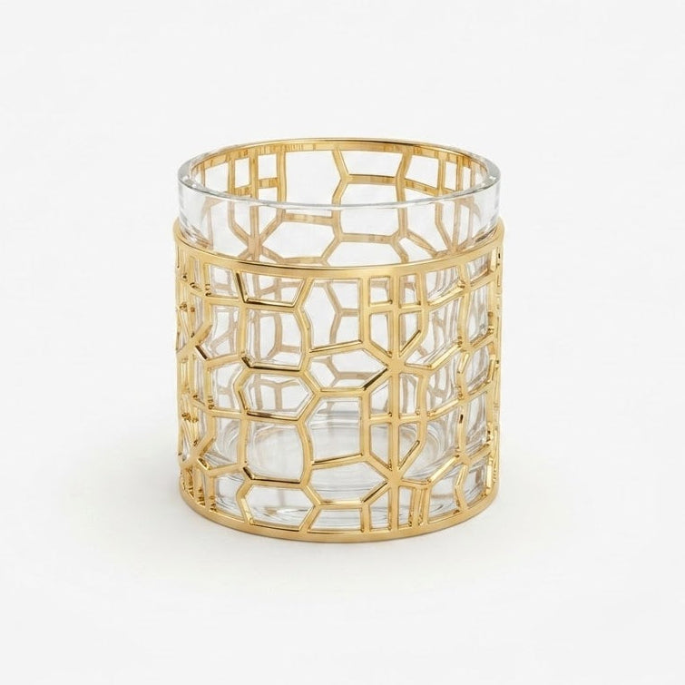 Small Round Brick Pattern Acrylic Jar With Gold Trim at Zubaidas Homestore