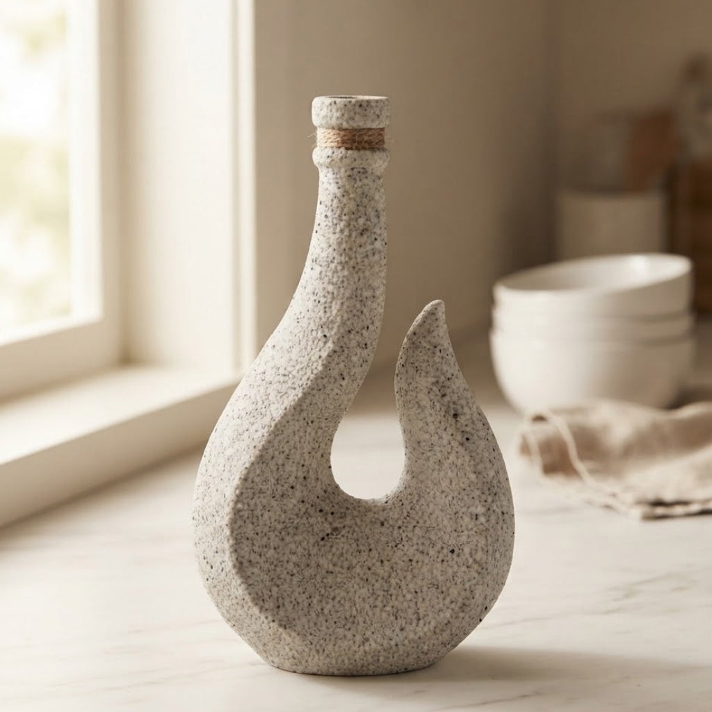 Speckled Ceramic Decorative Vase with Jute Rope Accent at Zubaidas Homestore