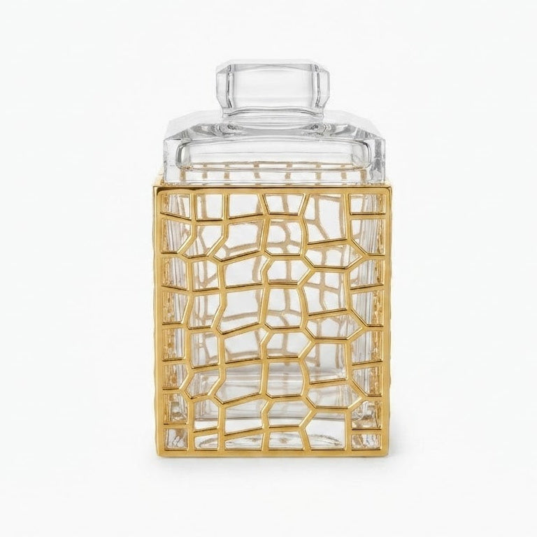 Square Geometric Pattern Acrylic Jar With Gold Trim at Zubaidas Homestore Best for Home Shopping