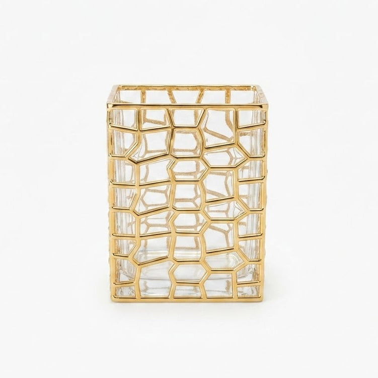 Square Geometric Pattern Acrylic Jar With Gold Trim at Zubaidas Homestore Online Pakistan