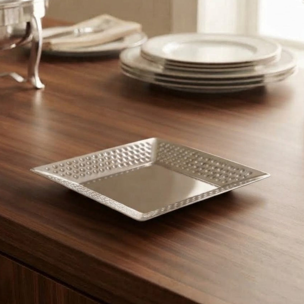 Square Hammered Serving Platter 18cm Silver at Zubaidas Homestore