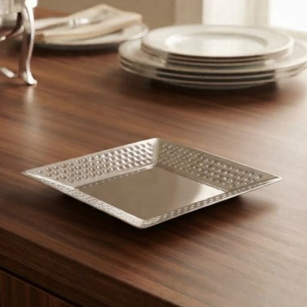 Square Hammered Serving Platter 20cm Silver at Zubaidas Homestore