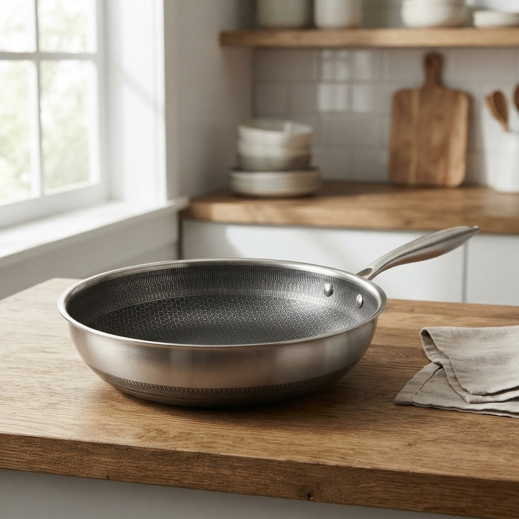 Stainless Steel Honeycomb Pattern Wok Pan 32cm at Zubaidas Homestore