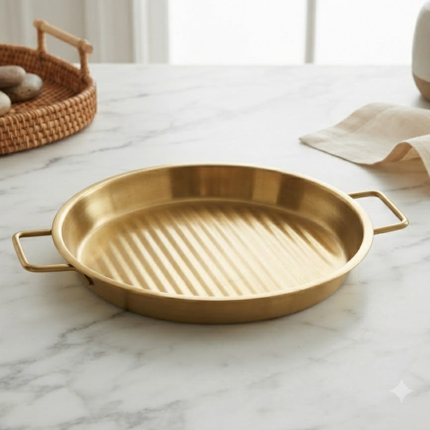 Steak Style Grill Platter 8.5 Inch Goldluxa Ribbed Golden at Zubaidas Homestore