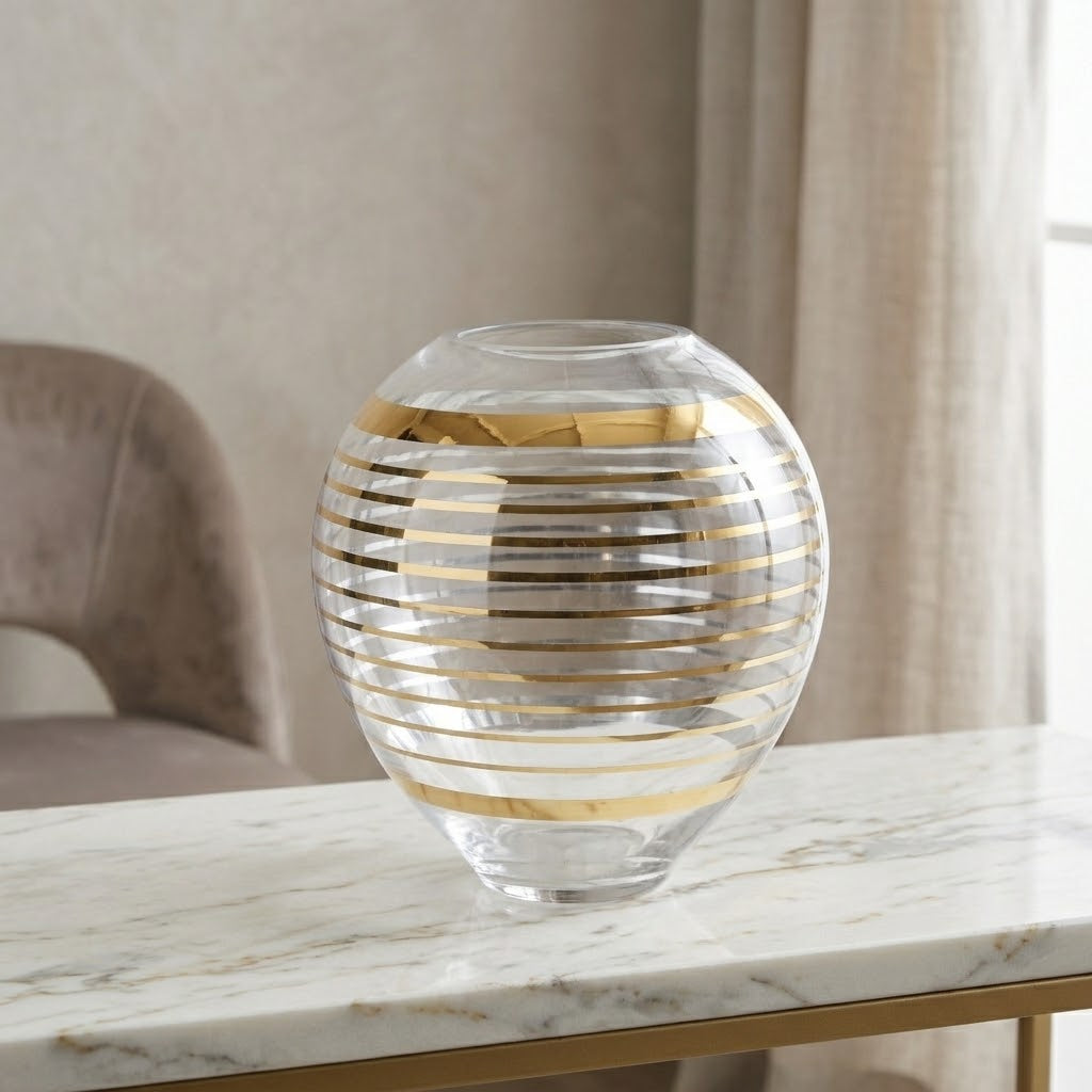 Striped Round Glass Vase Gold at Zubaidas Homestore