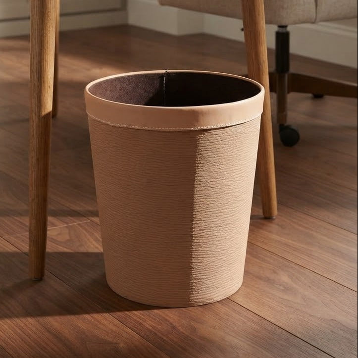 Textured Faux Leather Dust Bin Beige at Zubaidas Homestore