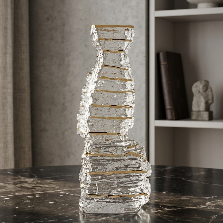 Textured Glass Vase Clear Gold at Zubaidas Homestore