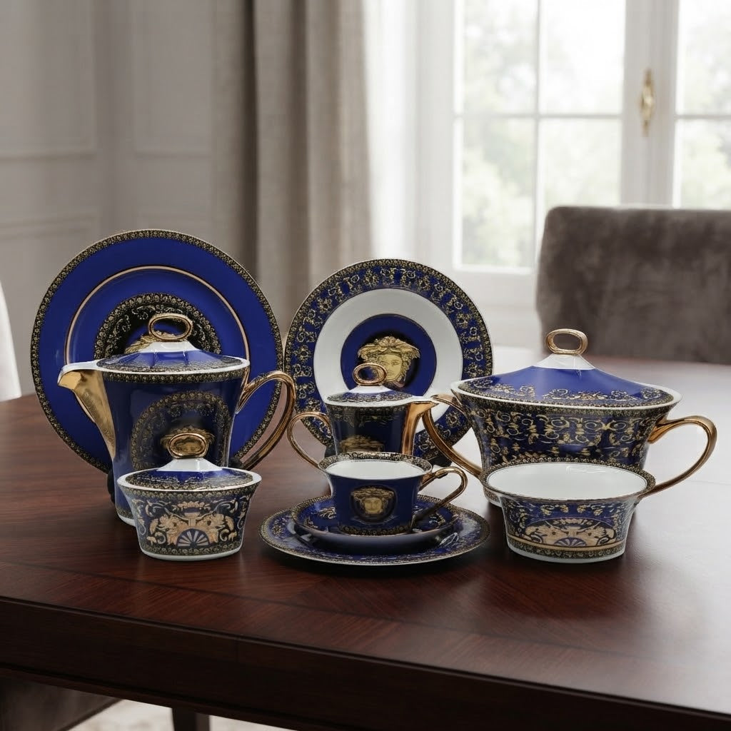 Versace Medusa Blue Dinner Set 61 Pieces at Zubaidas Homestore