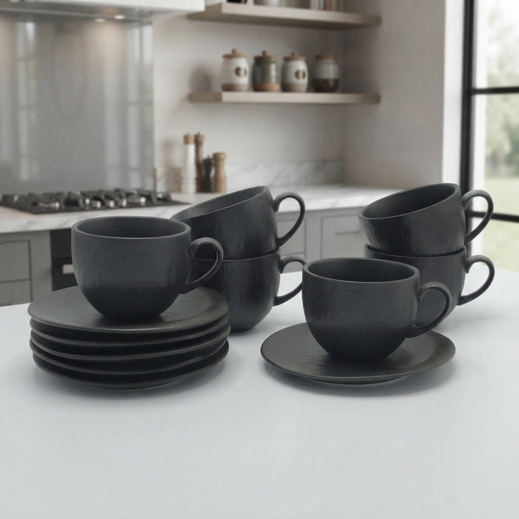 Winsor England Cup and Saucer 6 Pieces Set 16cm Black at Zubaidas Homestore