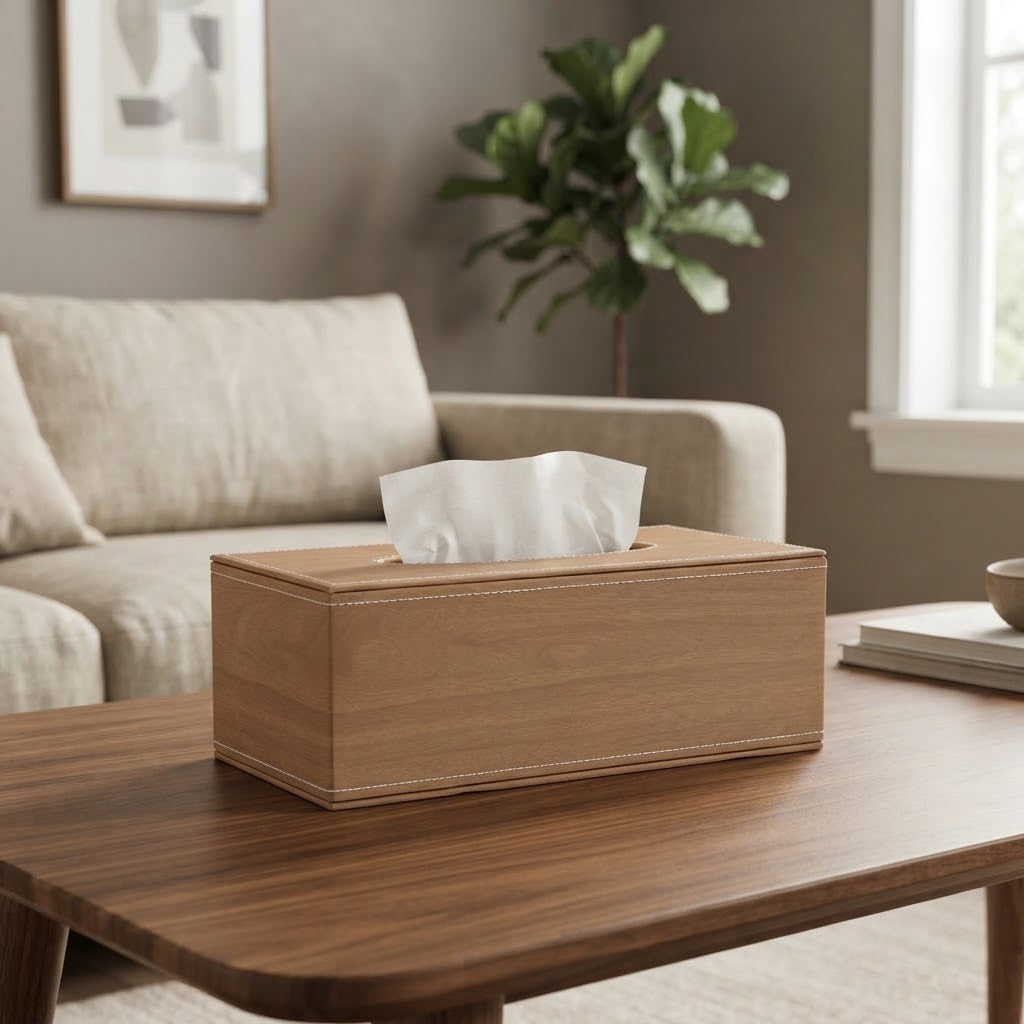 Wooden Texture Rectangular Tissue Box Beige at Zubaidas Homestore