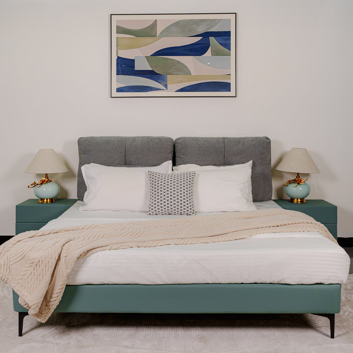 Zhomes Bed Loft with Night Table Rosy Warm Grey Eucaluptus at Zubaidas Homestore Pakistan