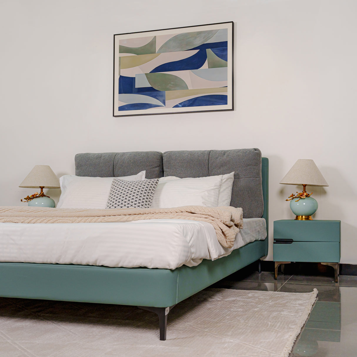 Zhomes Bed Loft with Night Table Rosy Warm Grey Eucaluptus at Zubaidas Homestore Online Pakistan