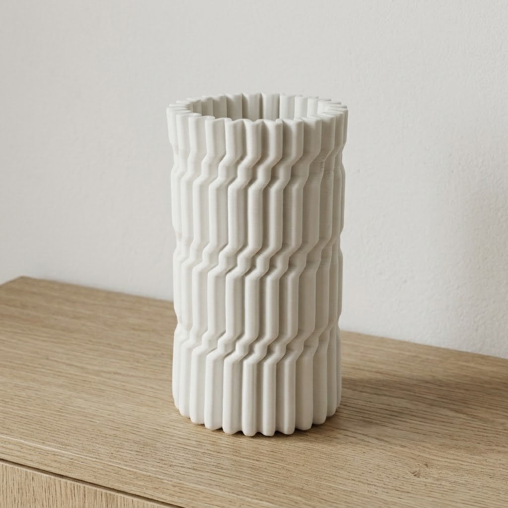 Zigzag Ribbed Ceramic Vase White at Zubaidas Homestore