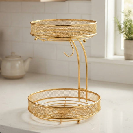 2 Tier Round Iron Mesh Basket Golden at Zubaidas Homestore