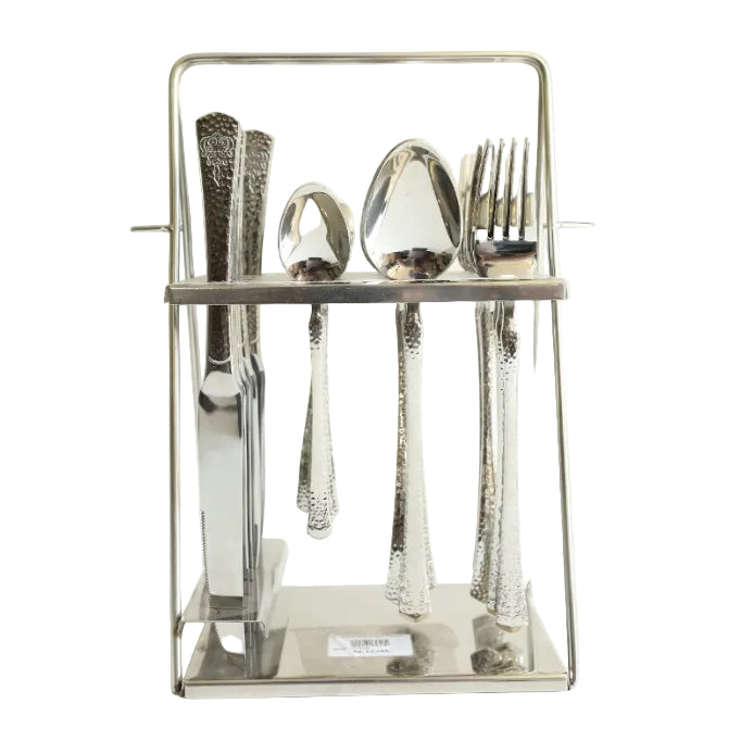 24 Pieces Cutlery Set Hammered Bright Silver at Zubaidas Homestore Pakistan