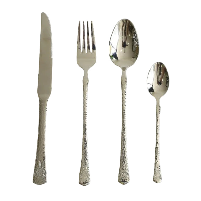 24 Pieces Cutlery Set Hammered Bright Silver at Zubaidas Homestore Best for Home Shopping