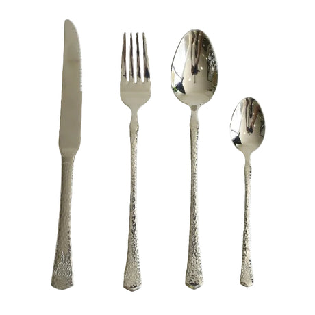 24 Pieces Cutlery Set Hammered Bright Silver at Zubaidas Homestore Best for Home Shopping